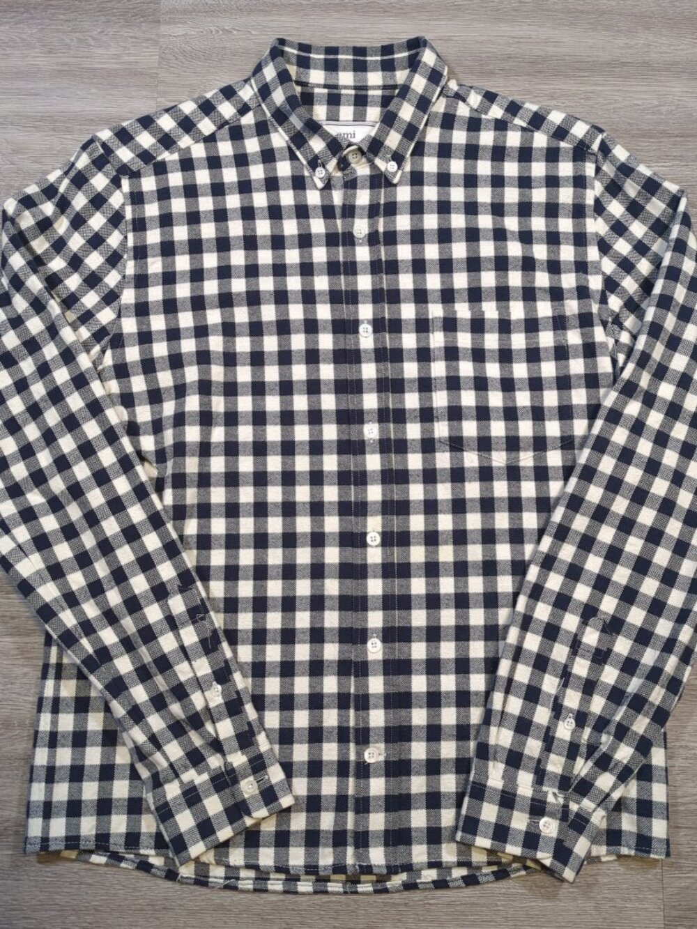 AMI Alexandre Mattiussi Men's 40 Plaid Button Down Shirt White Blue Long Sleeve